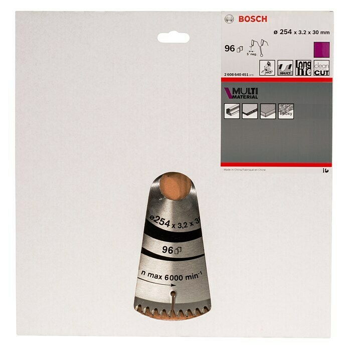 Bosch Kreissägeblatt (Durchmesser: 254 mm, Bohrung: 30 mm, Anzahl Zähne: 96 Zähne)