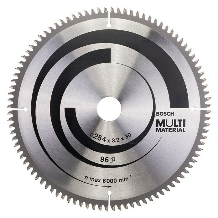 Bosch Kreissägeblatt MultimaterialDurchmesser: 254 mm, Bohrung: 30 mm, Anzahl Zähne: 96 Zähne Front View