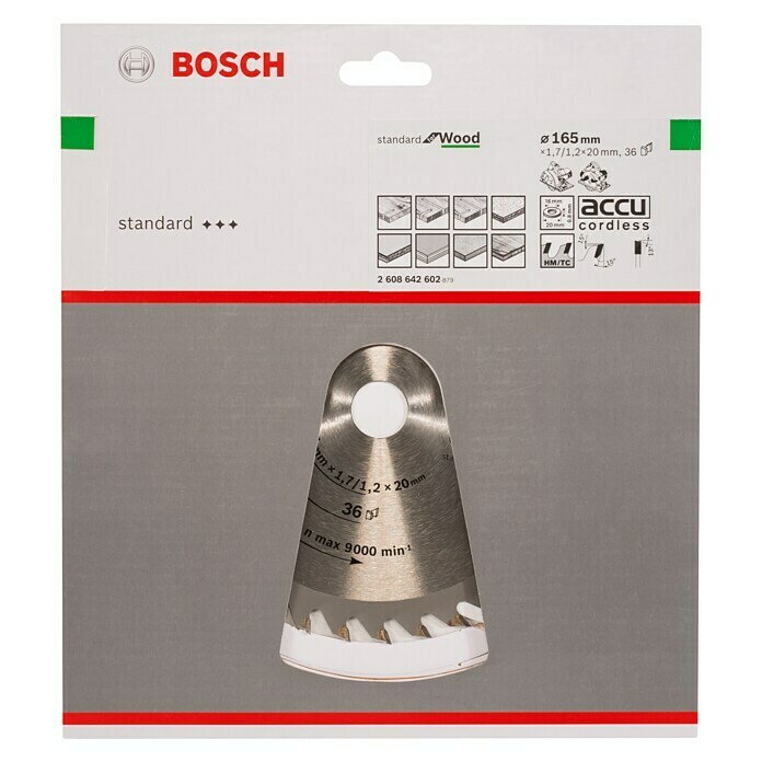 Bosch Cirkelzaagblad (Diameter: 165 mm, Boorgat: 20 mm, Aantal tanden: 36 tanden)