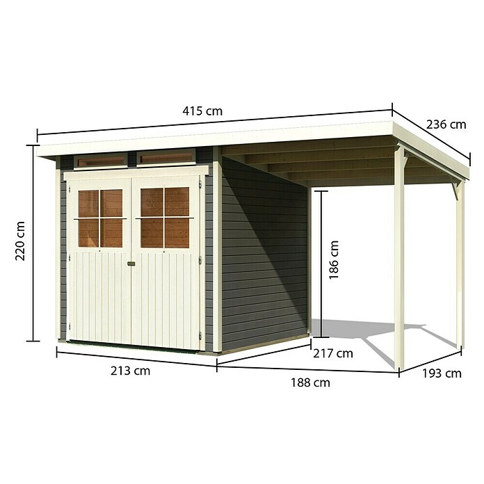 Karibu Gartenhaus (Terragrau, Holz, 4,45 m², Mit Anbau)