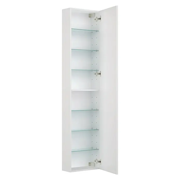 Camargue Espacio Hochschrank40 x 17 x 170 cm, Gama weiß matt - Weißer Hochschrank mit Glastablaren und offener Tür. Elegantes Design für Badezimmer oder andere Räume.