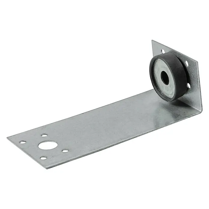 Placafix Escuadra regulable acústica - Número de componentes: 100 ud. - Tope de puerta metálico con amortiguador de goma. El tope está montado en una placa metálica con orificios de fijación.