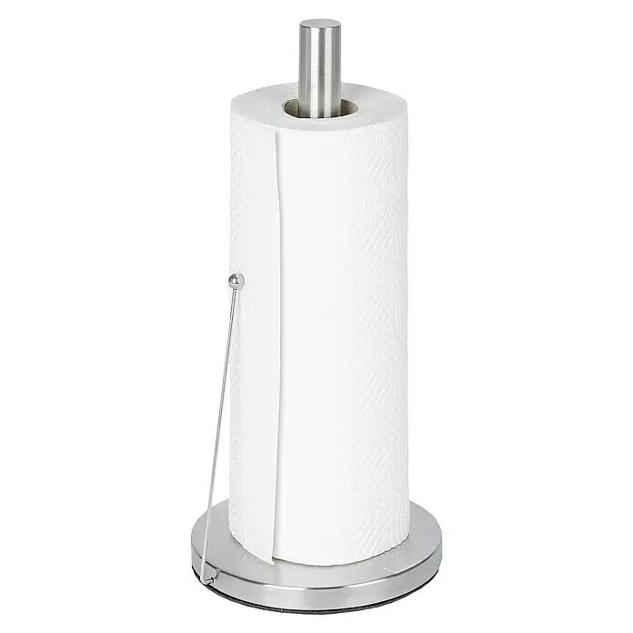 Wenko Papierrollenhalter - Höhe: 33 cm, Edelstahl - Küchenrollenhalter aus Edelstahl mit weißer Küchenrolle. Mit Mittelstange und Spannarm.
