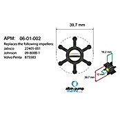 Albin Pump Impeller PN 06-01-002 (Ø x L: 39,7 x 19,2 mm, Wellendurchmesser: 12 mm)