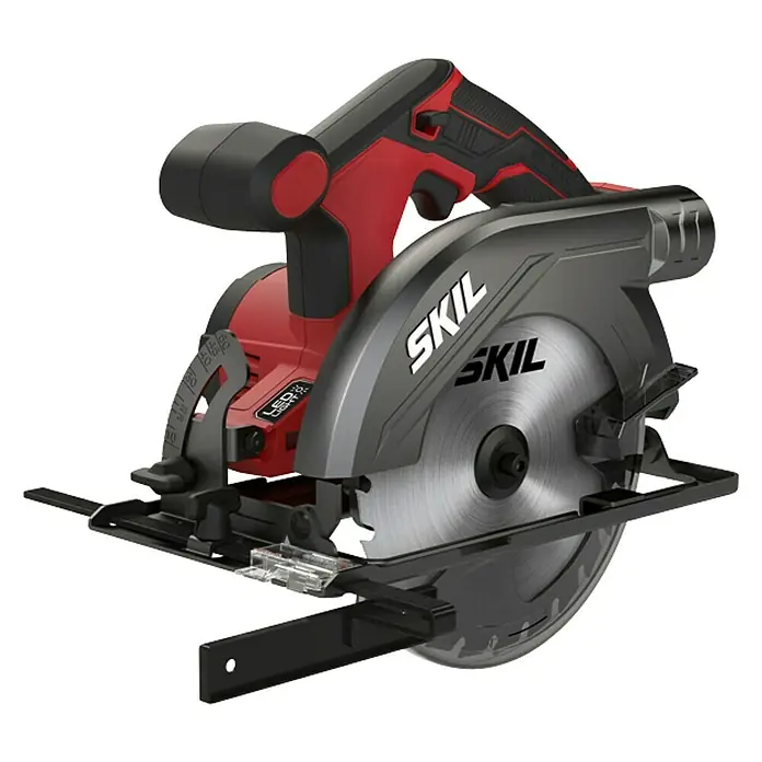 Skil PWRCore 20V Sierra circular de batería 3520 CA - 20 V, Sin batería, 0 r.p.m. - 4.500 r.p.m. - Una sierra circular SKIL roja y negra con hoja de metal y placa base negra.