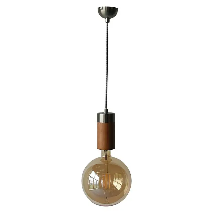 Pendelleuchte Wood - 40 W, Braun - Pendelleuchte mit Holzelement und großer Glühbirne für ein gemütliches Ambiente.