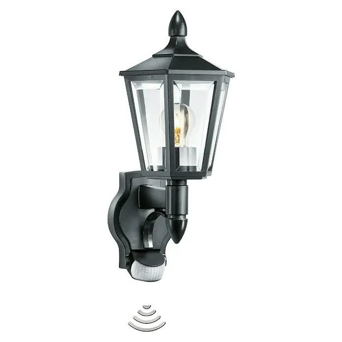 Steinel Sensor-Außenleuchte L 15 schwarz - 60 W, 240 x 190 x 410 mm, Schwarz, IP44 - Elegante schwarze Außenwandleuchte mit Bewegungsmelder. Klassisches Design für den Außenbereich, sorgt für Sicherheit und stilvolle Beleuchtung.