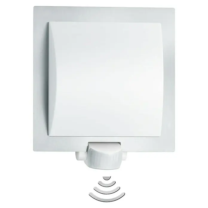 Steinel Sensor-Außenleuchte L 20 S Edelstahl - 60 W, 8 x 24 x 23 cm, Weiß/Silber, IP44 - Ein weißer Bewegungsmelder zur Wandmontage mit integriertem Sensor für automatische Beleuchtung.