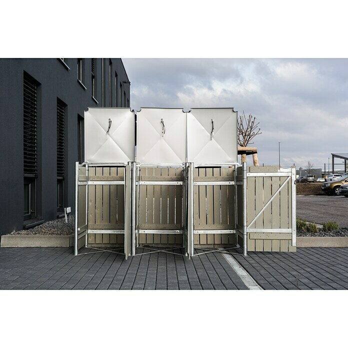 Hide Mülltonnenbox (80,7 x 209,1 x 115,2 cm, Passend für: 3 Mülltonnen 180 - 240 l, Holz, Natur/Grau)