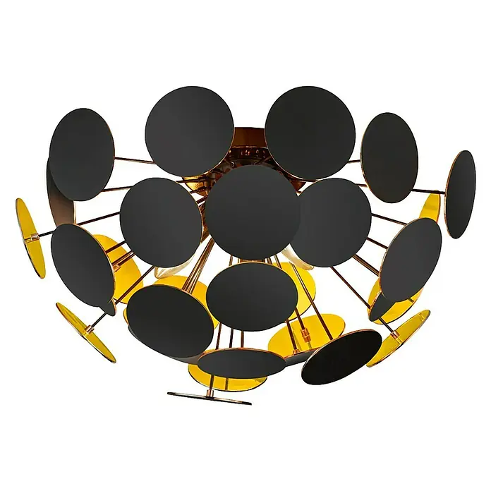 Reality Leuchten Deckenleuchte rund Discalgo - 40 W, Ø x H: 540 mm x 30 cm, Gold, Schwarz, E14 - Moderne Deckenleuchte mit schwarzen und gelben Scheiben, die ein stilvolles und einzigartiges Designelement für jeden Raum darstellt.
