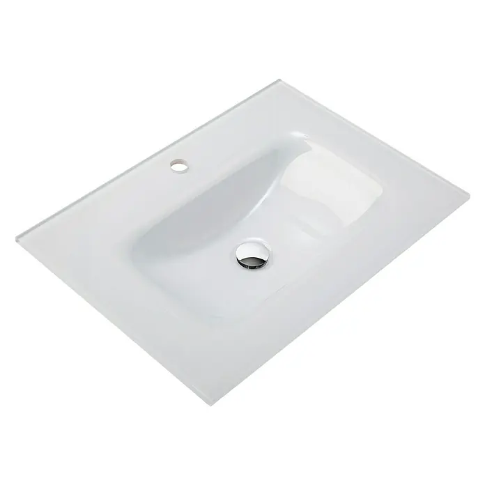 Camargue Orion Einbauwaschbecken - 71,7 x 51,7 cm, Weiß, Ohne Überlauf - Nahaufnahme eines modernen, weißen Waschbeckens mit rechteckiger Form und glänzender Oberfläche.