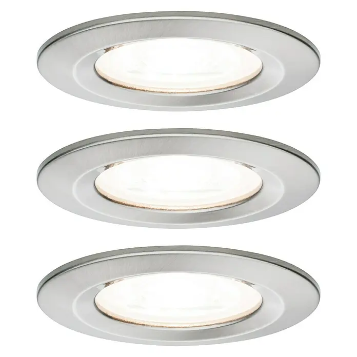 Paulmann LED-Einbauleuchten-Set Nova - 6,5 W, Eisen gebürstet, 3 Stk., Warmweiß, Durchmesser: 7,8 cm, IP44 - Drei runde LED-Einbaustrahler in gebürstetem Nickel, die helles, effizientes Licht spenden. Ideal für moderne Innenräume und energieeffiziente Beleuchtung.