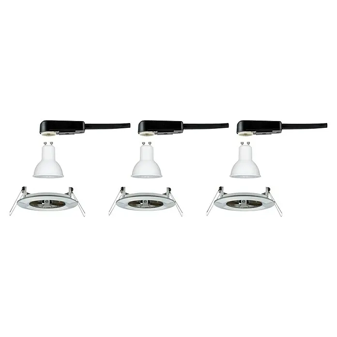 Paulmann LED-Einbauleuchten-Set Nova - 6,5 W, Eisen gebürstet, 3 Stk., Warmweiß, Durchmesser: 7,8 cm, IP44 - Diagonale Ansicht