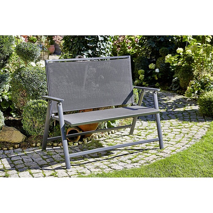 Sunfun Maja Banco de jardín 2 plazas (An x Pr x Al: 120 x 44 x 70 cm, Antracita, Abatible)