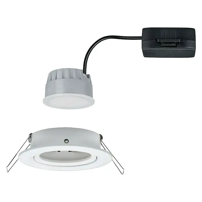 Paulmann LED-Einbauleuchte Nova rund - 6,5 W, Weiß, Warmweiß, 1 Stk., Leuchtenkopf beweglich - Nahaufnahme einer LED-Einbauleuchte mit separatem Treiber, ideal für moderne Innenräume.