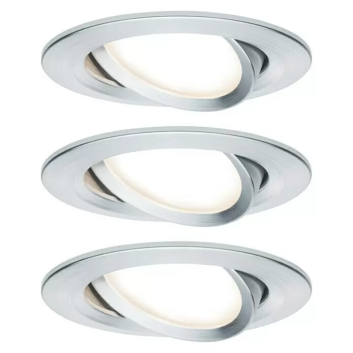 Paulmann Downlight LED empotrable Set de 3 Nova Plus - 6,8 W, Aluminio, Blanco cálido - Tres focos empotrables plateados de metal cepillado con aros interiores orientables.