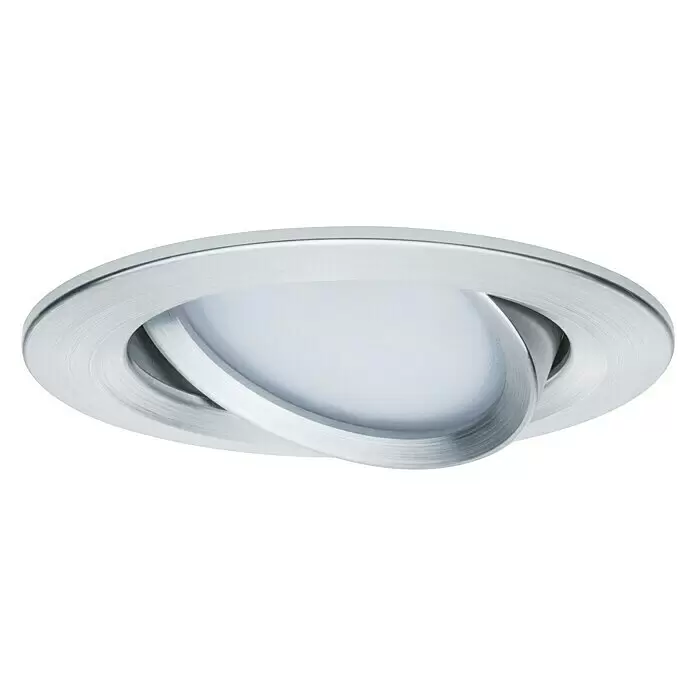 Paulmann Downlight empotrable LED redondo Nova Plus Coin - 6,8 W, Ø x Al: 8,4 x 4,5 cm, Aluminio, Blanco cálido - Foco LED empotrable redondo, plata cepillada, orientable, con difusor blanco.