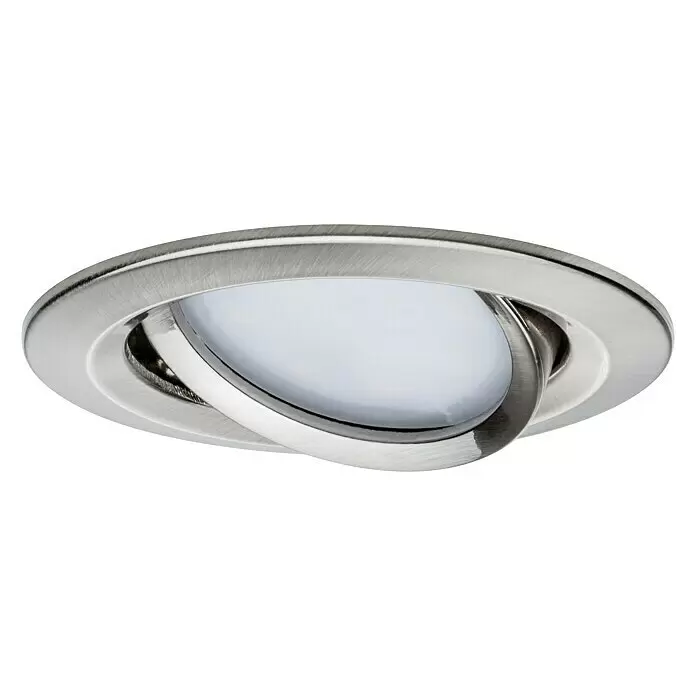 Paulmann Downlight LED empotrable Nova Plus Coin orientables - 6,8 W, Hierro cepillado, Diámetro: 8,4 cm - Foco LED empotrable orientable de metal cepillado con lente blanca.
