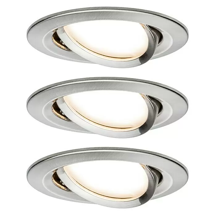 Paulmann Downlight LED empotrable Nova Plus Coin orientables - 6,8 W, Hierro cepillado, Diámetro: 8,4 cm - Tres focos LED empotrables orientables de metal cepillado con luz blanca cálida.