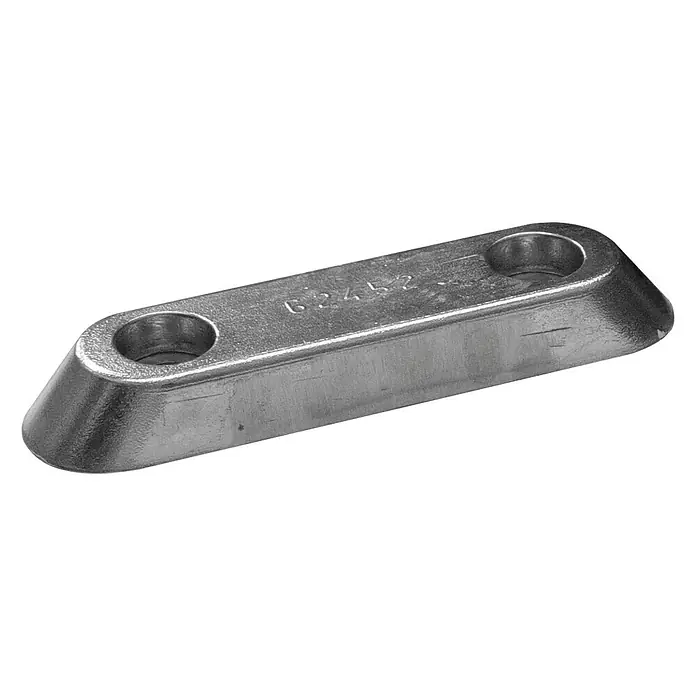 Rumpfanode - Zink, L x B x H: 150 x 60 x 25 mm, Salzwasser, Schweißen - Metallblock mit zwei Löchern und der Nummer 62452, ideal für industrielle Anwendungen.