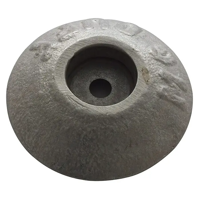 Opferanode - Magnesium, Ø x H: 110 x 31 mm, Süß- & Brackwasser, Rund - Nahaufnahme eines grauen Metallkegels mit einer runden Öffnung in der Mitte, der für verschiedene Geräte verwendet werden kann.