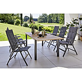 Sunfun Gartenmöbel-Set Carina/Maja (7 -tlg., Akazie/Textilen/Metall, Naturbraun/Anthrazit, Gartenstuhl klappbar)
