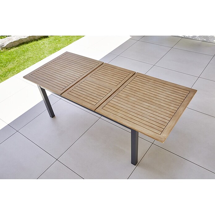 Sunfun Gartenmöbel-Set Carina/Pauline (7 -tlg., Akazie/Stahl/Polyrattan/Aluminium, Teakbraun/Anthrazit/Bambus Grey/Natur, Tischplatte ausziehbar) | BAUHAUS