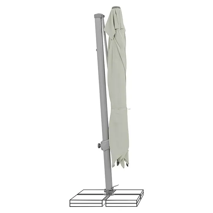 Suncomfort Ampelschirm Varioflex - Hellgrau, Bespannungsmaß (L x B): 300 x 300 cm - Detailaufnahme eines geschlossenen, grauen Sonnenschirms mit robustem Ständer, ideal für schattige Entspannung im Freien.