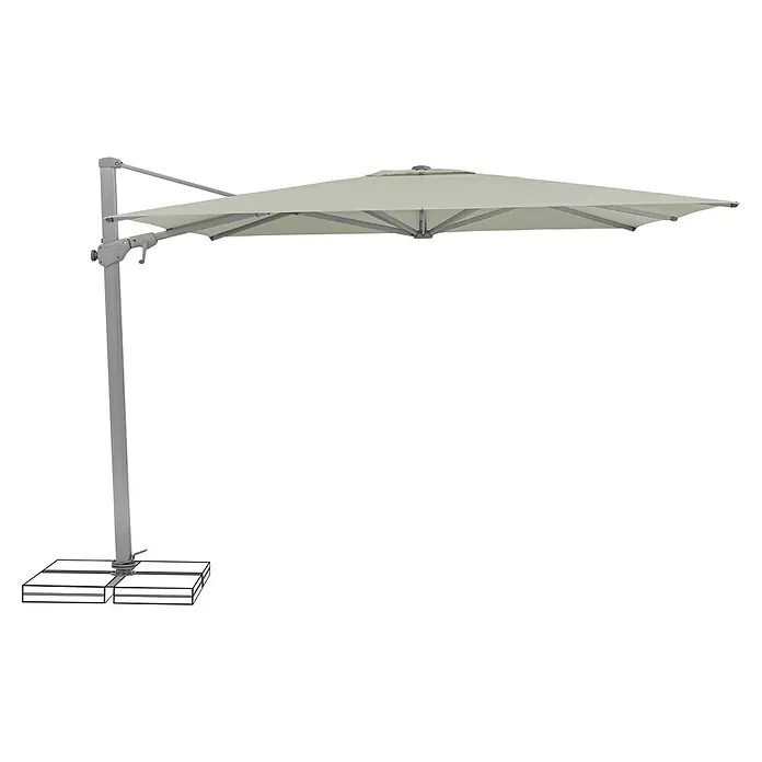 Suncomfort Ampelschirm Varioflex - Hellgrau, Bespannungsmaß (L x B): 300 x 300 cm - Grauer quadratischer Sonnenschirm mit freitragendem Mast und beschwerter Basis. Ideal für den Außenbereich.