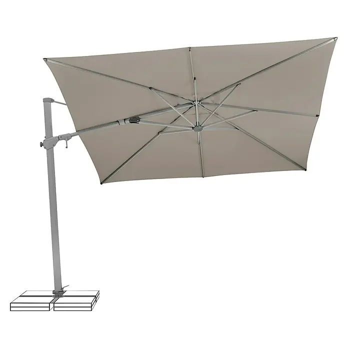 Suncomfort Ampelschirm Varioflex - Light Taupe, Bespannungsmaß (L x B): 300 x 300 cm - Großformatiger rechteckiger Sonnenschirm mit stabilem Metallgestell und solidem Sockel für den Außenbereich.