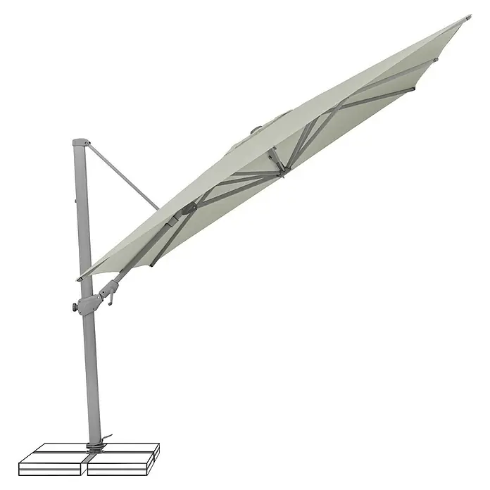 Suncomfort Ampelschirm Varioflex - Hellgrau, Bespannungsmaß (L x B): 300 x 300 cm - Grauer Sonnenschirm mit Kurbelmechanismus auf einer quadratischen Basis für den flexiblen Einsatz im Garten oder auf der Terrasse.