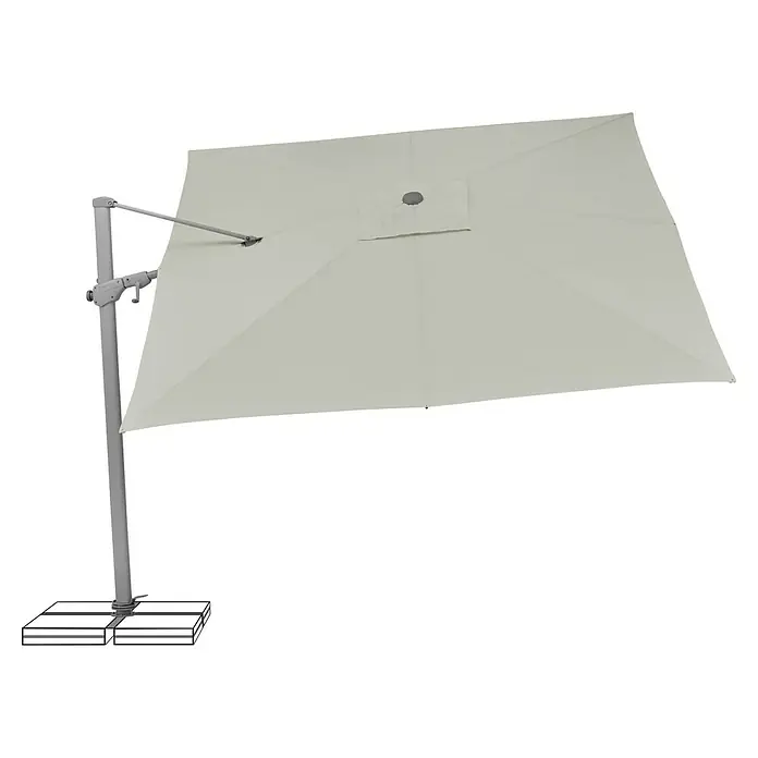 Suncomfort Ampelschirm Varioflex - Hellgrau, Bespannungsmaß (L x B): 300 x 300 cm - Bild eines modernen, quadratischen Ampelschirms in neutraler Farbe mit stabilem Ständer für den Außenbereich. Ideal für Garten und Terrasse.