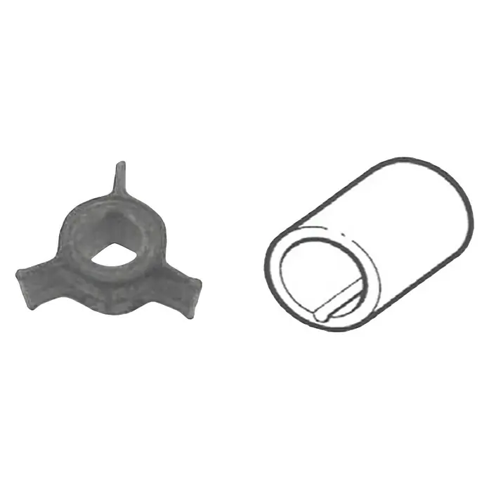 CEF Impeller 500332 - Ø x L: 38 x 17,25 mm, Wellendurchmesser: 11,12 mm - Abbildung zweier Maschinenteile, einer Federklammer und einer zylindrischen Buchse, für den Einsatz in Maschinenbau und Reparatur.