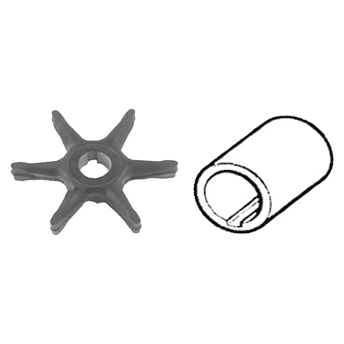 CEF Impeller 500351 - Ø x L: 69 x 12,8 mm, Wellendurchmesser: 12,7 mm - Abgebildet sind ein graues Impeller-Ersatzteil und eine weiße Buchse, die für Pumpen oder Motoren verwendet werden könnten.