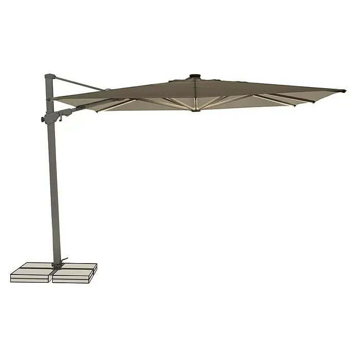 Suncomfort Ampelschirm Varioflex Solar - Light Taupe, Bespannungsmaß (L x B): 300 x 300 cm - Freischwebender quadratischer Sonnenschirm mit stabilem Metallrahmen und schwerem Sockel für den Außenbereich.
