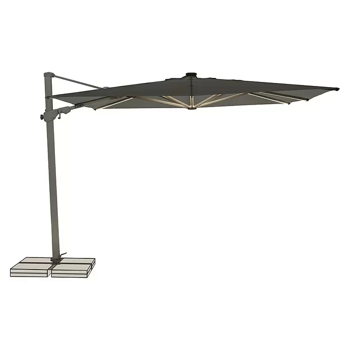 Suncomfort Ampelschirm Varioflex Solar - Steingrau, Bespannungsmaß (L x B): 300 x 300 cm - Grauer Ampelschirm mit rechteckigem Dach und stabilem Standfuß.