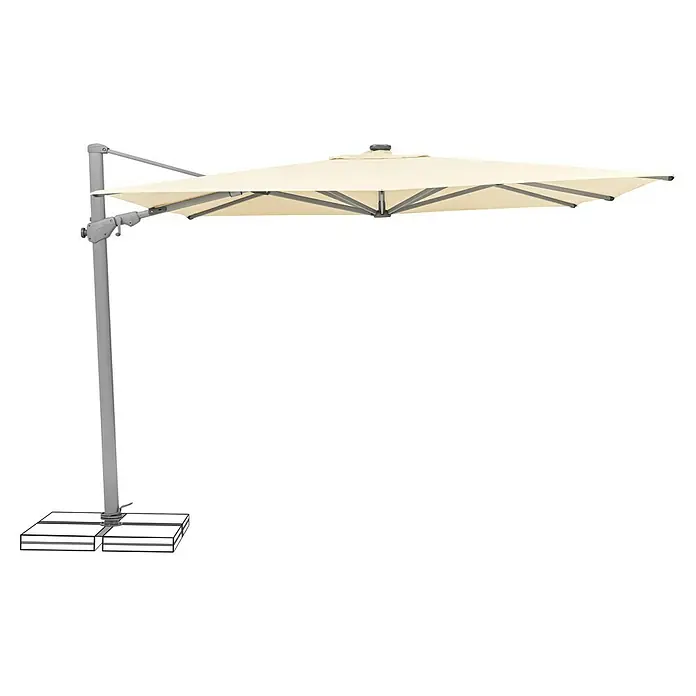 Suncomfort Ampelschirm Varioflex Solar - Ecru, Bespannungsmaß (L x B): 300 x 300 cm - Hier sehen Sie einen freistehenden Sonnenschirm mit cremefarbenem Bezug und robustem, grauem Gestell, ideal für den Garten.