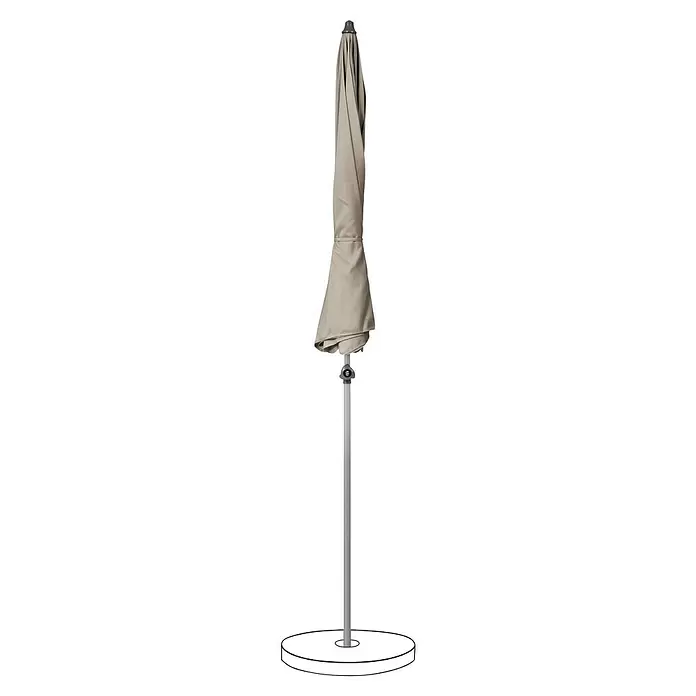 Suncomfort Strandschirm Siesta - Light Taupe, Durchmesser Bespannung: 200 cm - Geschlossener beiger Sonnenschirm mit grauem Mast und weißem Rundfuß.