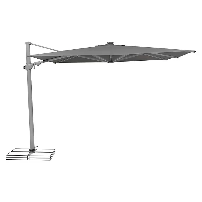 Suncomfort Ampelschirm Varioflex Solar - Steingrau, Bespannungsmaß (L x B): 300 x 300 cm - Großer grauer quadratischer Freiarmschirm mit beschwertem Sockel.