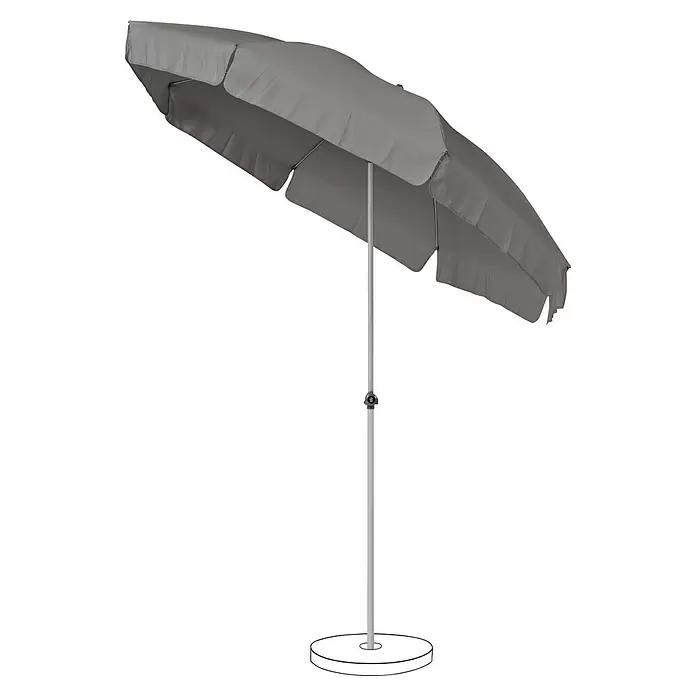 Suncomfort Strandschirm Siesta - Steingrau, Durchmesser Bespannung: 200 cm - Grauer kippbarer Sonnenschirm mit weißem Mast und rundem Fuß.