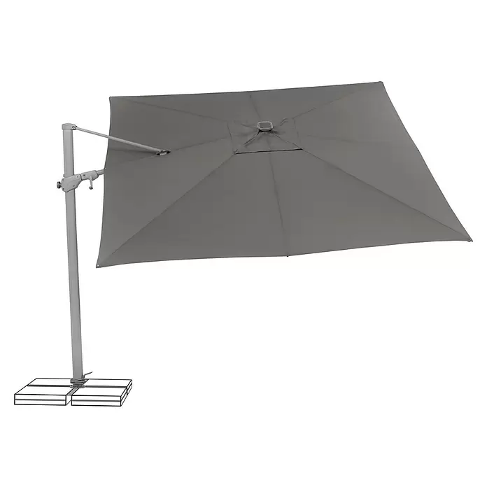 Suncomfort Ampelschirm Varioflex Solar - Steingrau, Bespannungsmaß (L x B): 300 x 300 cm - Grauer quadratischer Ampelschirm mit Metallstange und Standgewichten.