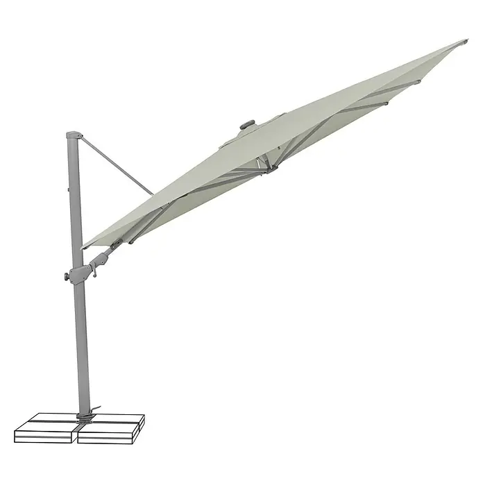 Suncomfort Ampelschirm Varioflex Solar - Hellgrau, Bespannungsmaß (L x B): 300 x 300 cm - Bild eines modernen, beigefarbenen Sonnenschirms mit einem stabilen, grauen Ständer, ideal für den Außenbereich.