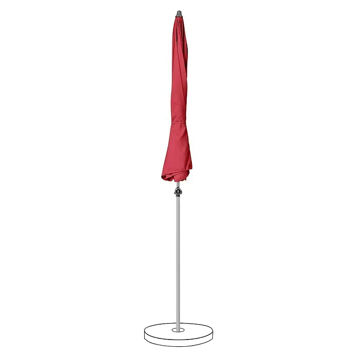 Suncomfort Strandschirm Siesta - Aurora Rot, Durchmesser Bespannung: 200 cm - Roter Gartenschirm im zusammengeklappten Zustand auf einem Ständer. Ideal für den Sonnenschutz im Garten oder auf der Terrasse.