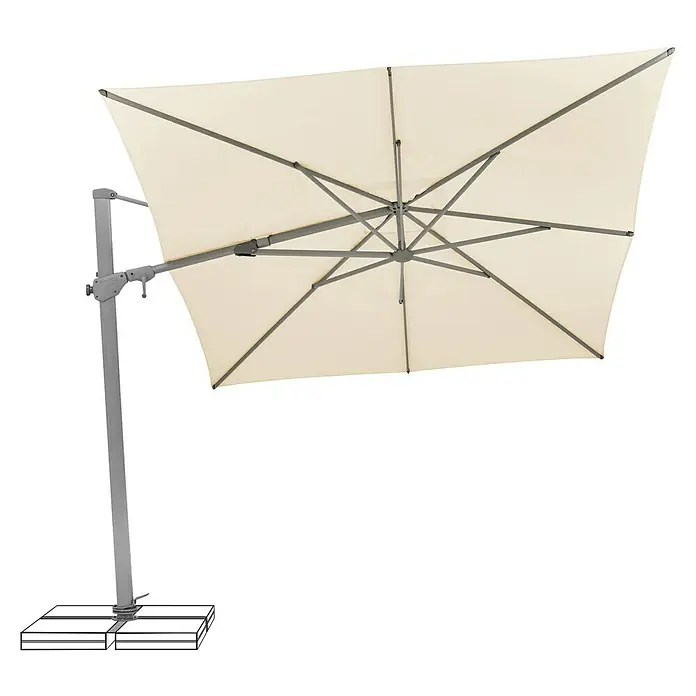 Suncomfort Ampelschirm Varioflex - Ecru, Bespannungsmaß (L x B): 330 x 270 cm - Ein stilvoller, cremefarbener Sonnenschirm mit robustem, grauem Gestell bietet optimalen Schatten und Schutz im Freien.