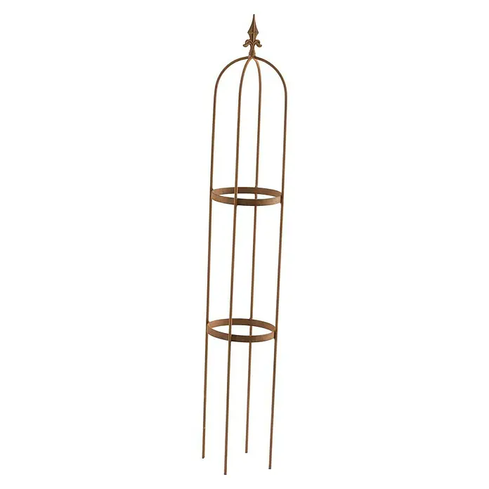 Rankhilfe Obelisk Oscar - Rost, Höhe: 130 cm - Ein dekorativer Pflanzenturm aus Metall, ideal zur Unterstützung von Kletterpflanzen im Garten.
