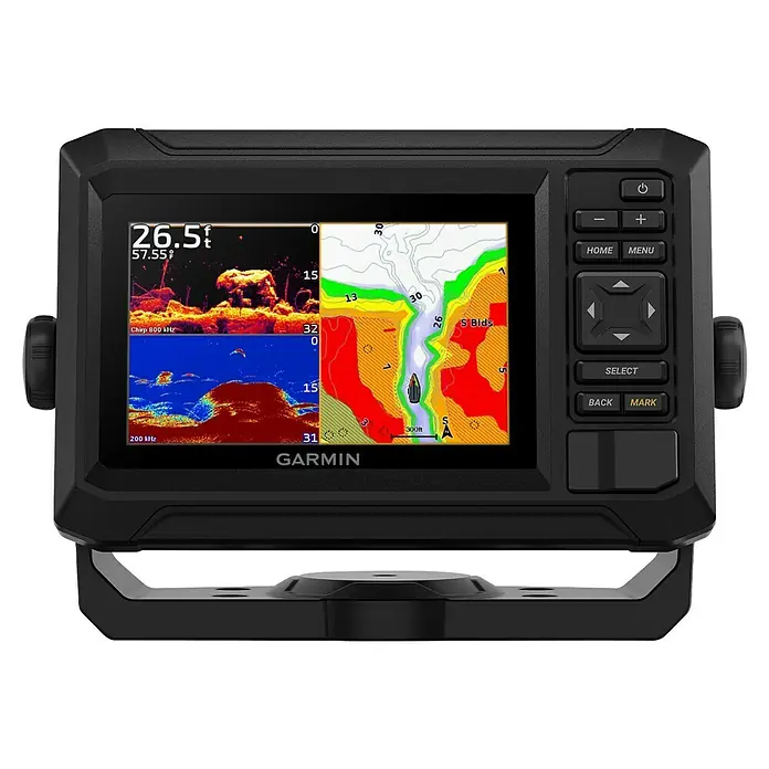 Garmin Fishfinder & Kartenplotter Echomap UHD2 - Geber: GT20 Geber, Bildschirmtyp: WVGA-Farbdisplay, L x B x H: 188 x 122 x 62 mm - Abbildung eines Garmin-Echolots mit detaillierter Sonaranzeige und intuitiver Navigation für Angler.