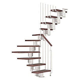 Fontanot Arké Escalera principal Kompact U89 (Ancho: 89 cm, Blanco, 1/2 enrollado, Color peldaños: Haya oscura, Altura de planta: 191 cm - 303 cm)