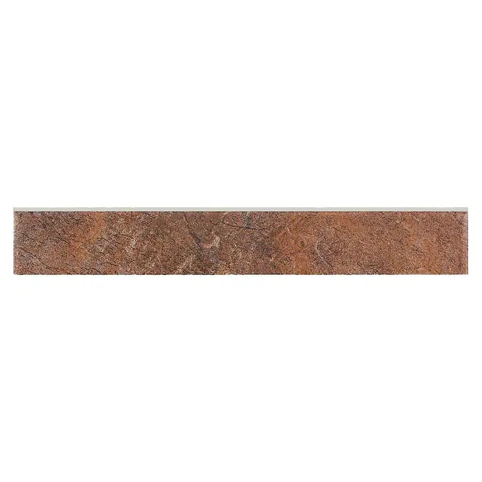 Zócalo cerámico Vulcan - 9 x 60,8 cm, Magma, Mate - Primer plano de un panel de pared decorativo con tonos marrones cálidos, que ofrece un aspecto rústico y natural. Perfecto para interiores elegantes.