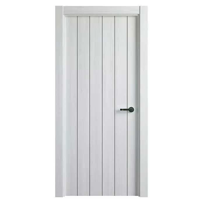Puerta interior Eco Wood - 82,5 x 203 cm, Izquierda, Blanco - Una puerta interior blanca con acentos verticales y un tirador moderno. La puerta destaca por un diseño sencillo y elegante.