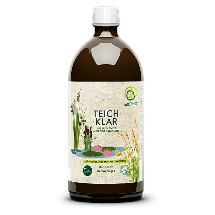 Multikraft Teichklar - 1 l - Flasche Teichklar von Multikraft, ein Produkt zur Reinigung von Biotopen und Teichen mit effektiven Mikroorganismen für klares Wasser.